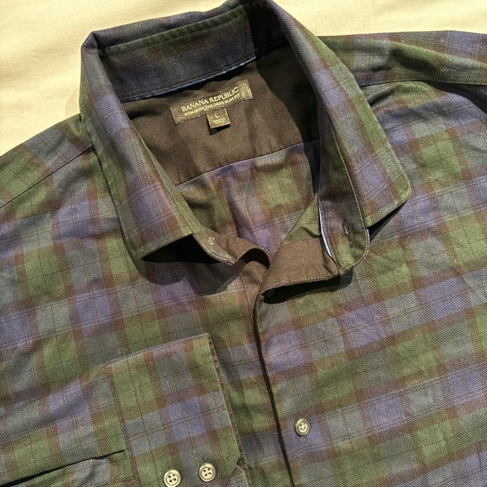 Banana‎ Republic Men's Green and Blue Plaid Shirt slim fit